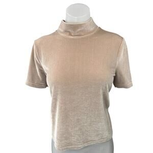 Madewell Beige Velvet Velour Short Sleeve Soft Turtleneck Blouse Top Size M